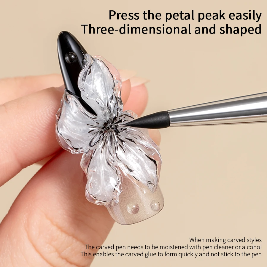 Rswail 1/2 pçs de madeira dupla cabeça escova da arte do prego silicone escultura caneta suprimentos do prego escultura flor pintura caneta para ferramenta da arte do prego