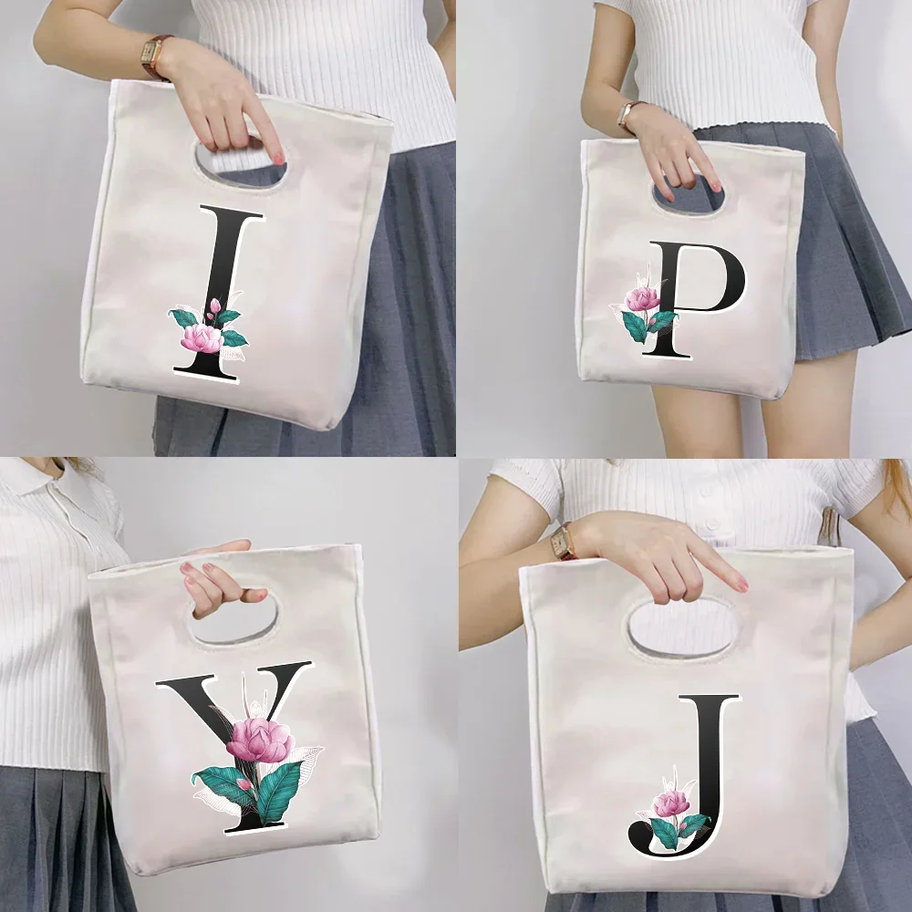 Insulated Lunch Bag Fashion Whitemarble Letter Print Commute Workers Lunch Bag Large Capacity Hiking Camping Picnic Pouch Women