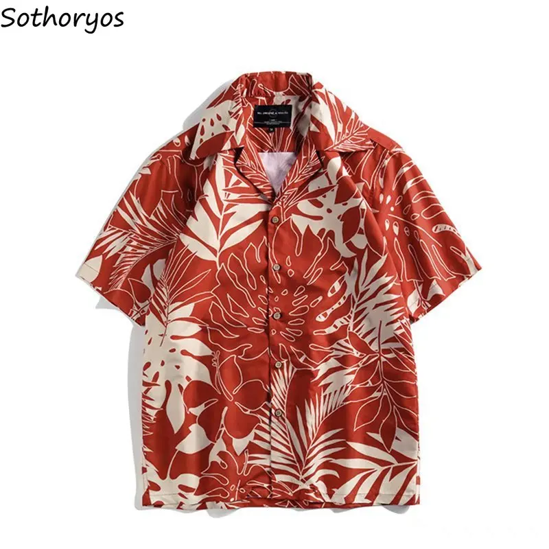 

Red Floral Shirts Women Summer Hawaiian Short Sleeve Casual Tops Vacation Harajuku Korean Fashion Aesthetic Ins Camisas De Mujer