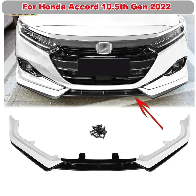 For Honda Accord 10.5th Gen 2022 3PCS White + Black Front Bumper Lip Spoiler Splitter Deflector Guards Body Kit Car Accessories