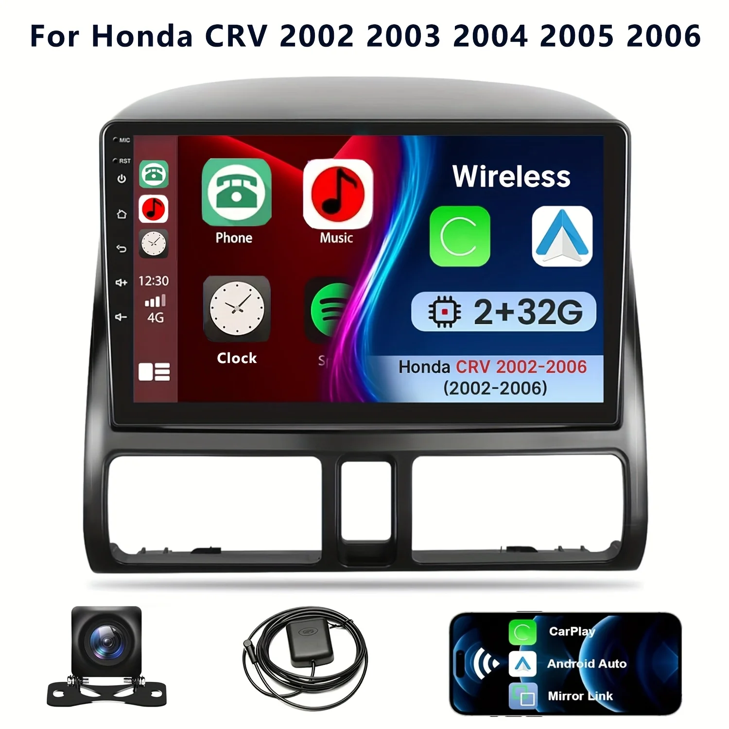 

9 Inch Wireless Car Stereo For Honda CRV 2002 2003 2004 2005 2006 Support Carplay Android Auto, 2G+32G HD Touch Screen Car Video