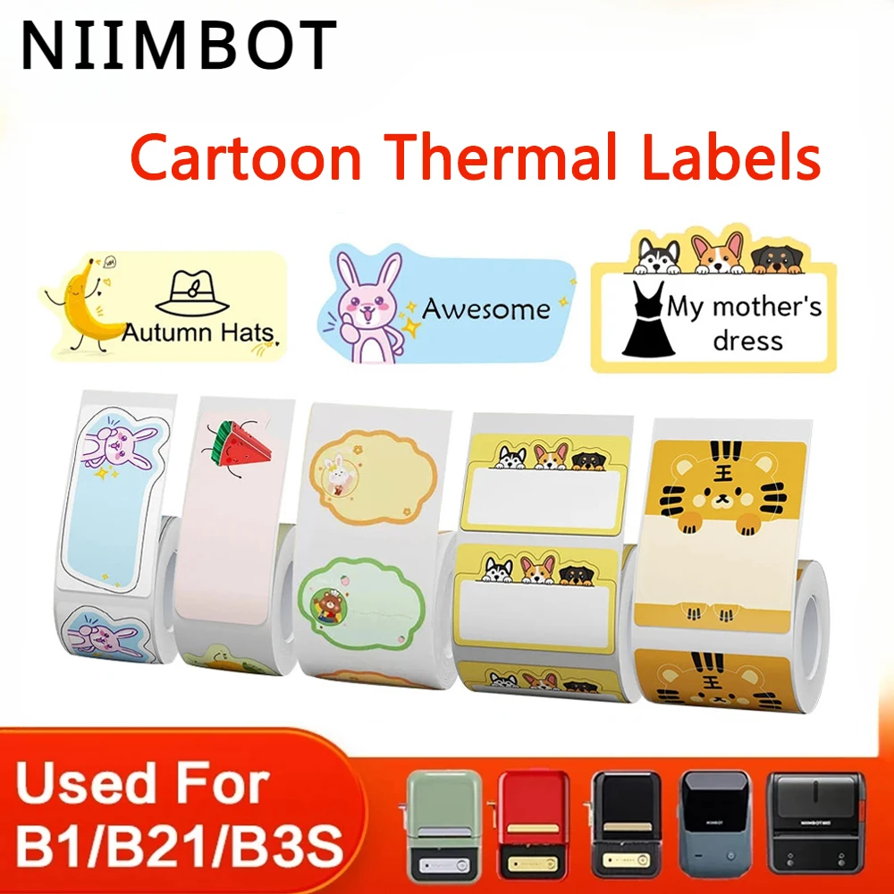 NiiMBOT Mini Impressora Térmica Portátil, Adesivo Redondo, Cor Branca, Etiquetas de Papel, Auto-Adesivo, Rolos À Prova D' Água Etiqueta, Tag, B21, B1