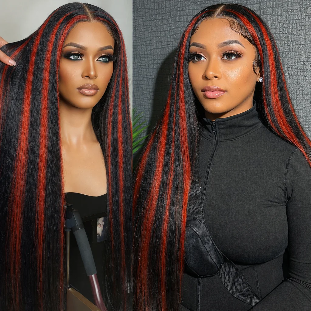 

Модернизированный 1B/99J Omber Red с черным бликом 13x4 HD Кружевные фронтальные странные прямые парики из человеческих волос Предварительно вырезанный кружевной бесклеевой парик