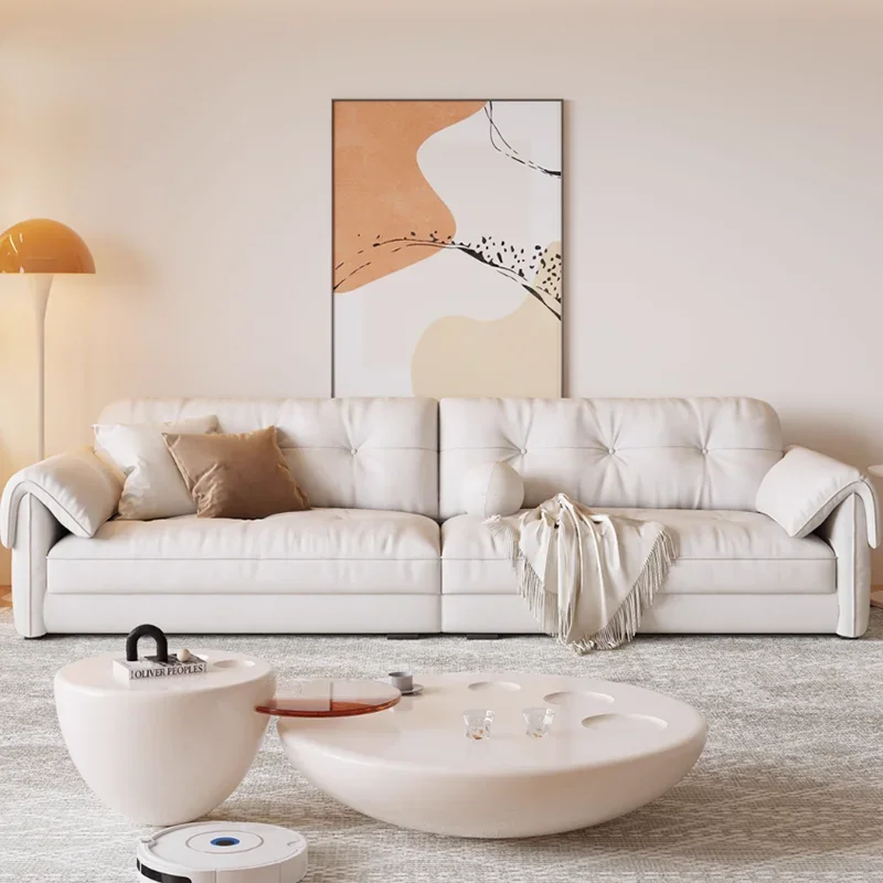 Faux Leather Beige Living Room Sofas Sale Modern Minimalist Puffs Living Room Sofas Luxury Designer Canape Lit Home Furniture