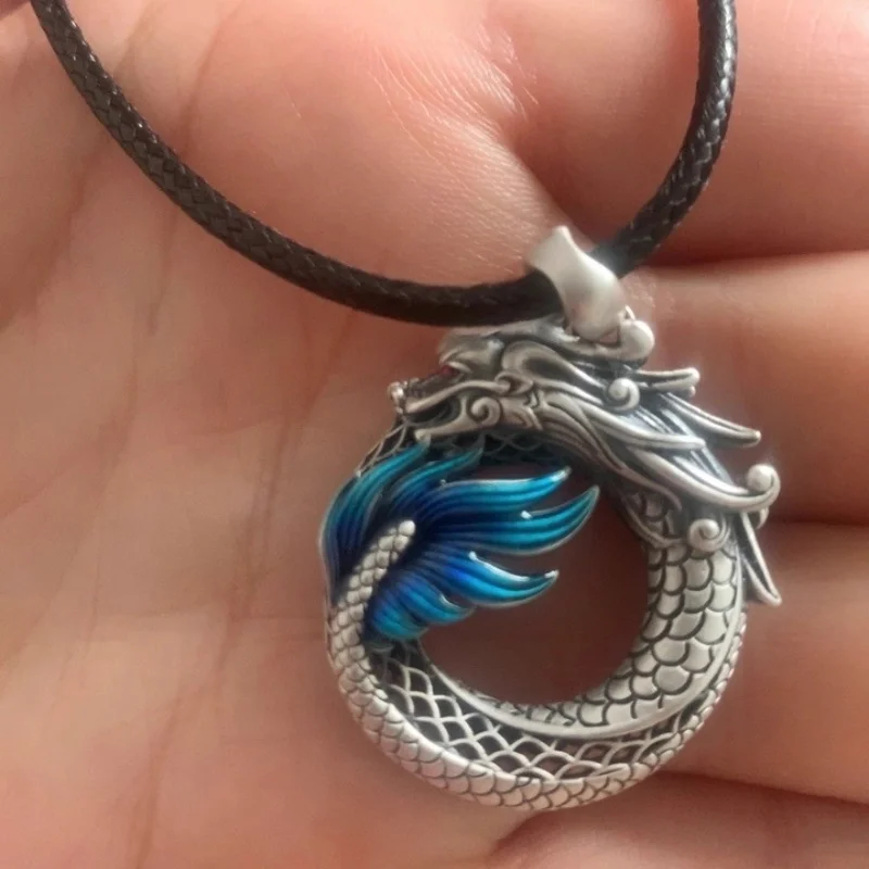 

In Stock Dragon Pendant Retro Pure Silver Ethnic Style Dragon Shaped Peace Necklace Charm Collectible Gift Series Ornaments