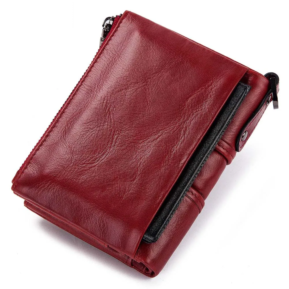 Quality Red Women Wallet Fashion Female Small Coin Purse Cow Leather Portomonee RFID ID Credit Card Walets Mini Money Bag Girls