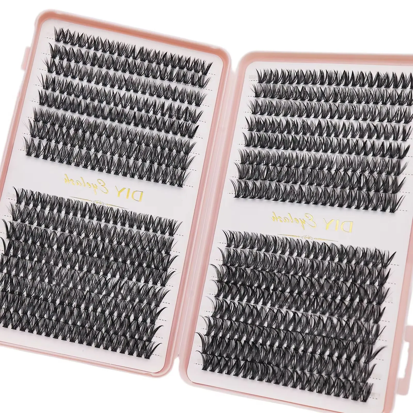 640pcs Individual Lashes 10-14mm Cluster Lashes Natural Look Mixed Tray DIY Eyelash Extensions Volume Clusters for Beauty Salons