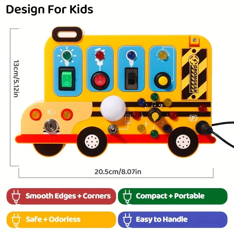 Switches and realistic engine sounds Sensory play for children 18 months and up Interactive school bus learning toys with lights