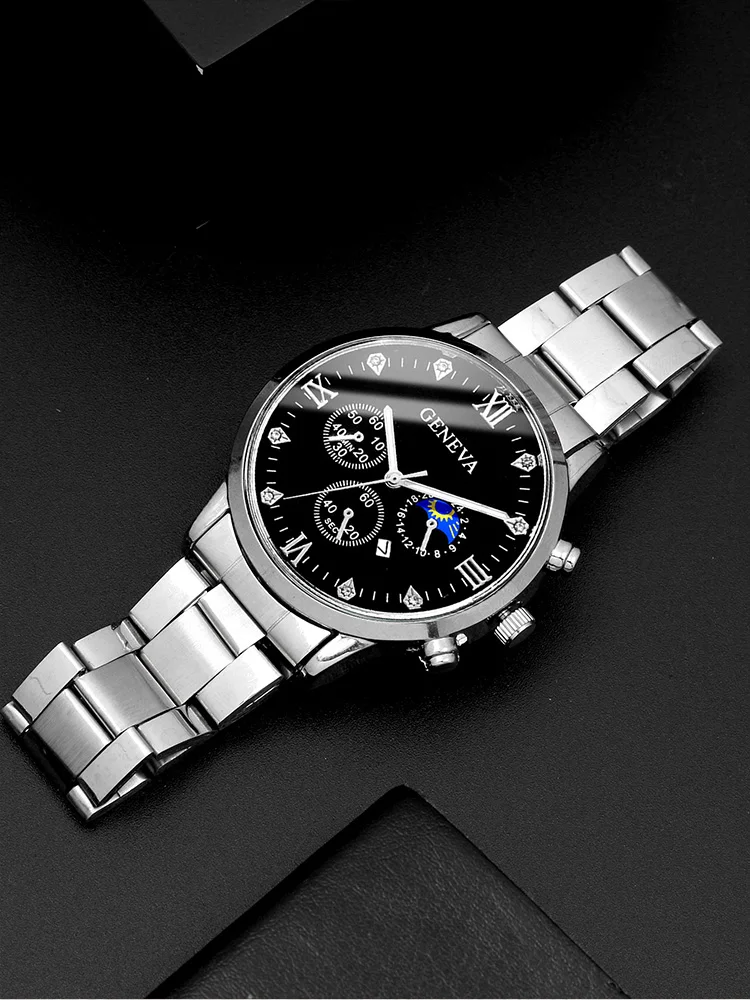 4 Stuks Mode Veelzijdige Paar Horloge Casual Paar Horloge Stalen Band Quartz Horloge + Paar Ketting