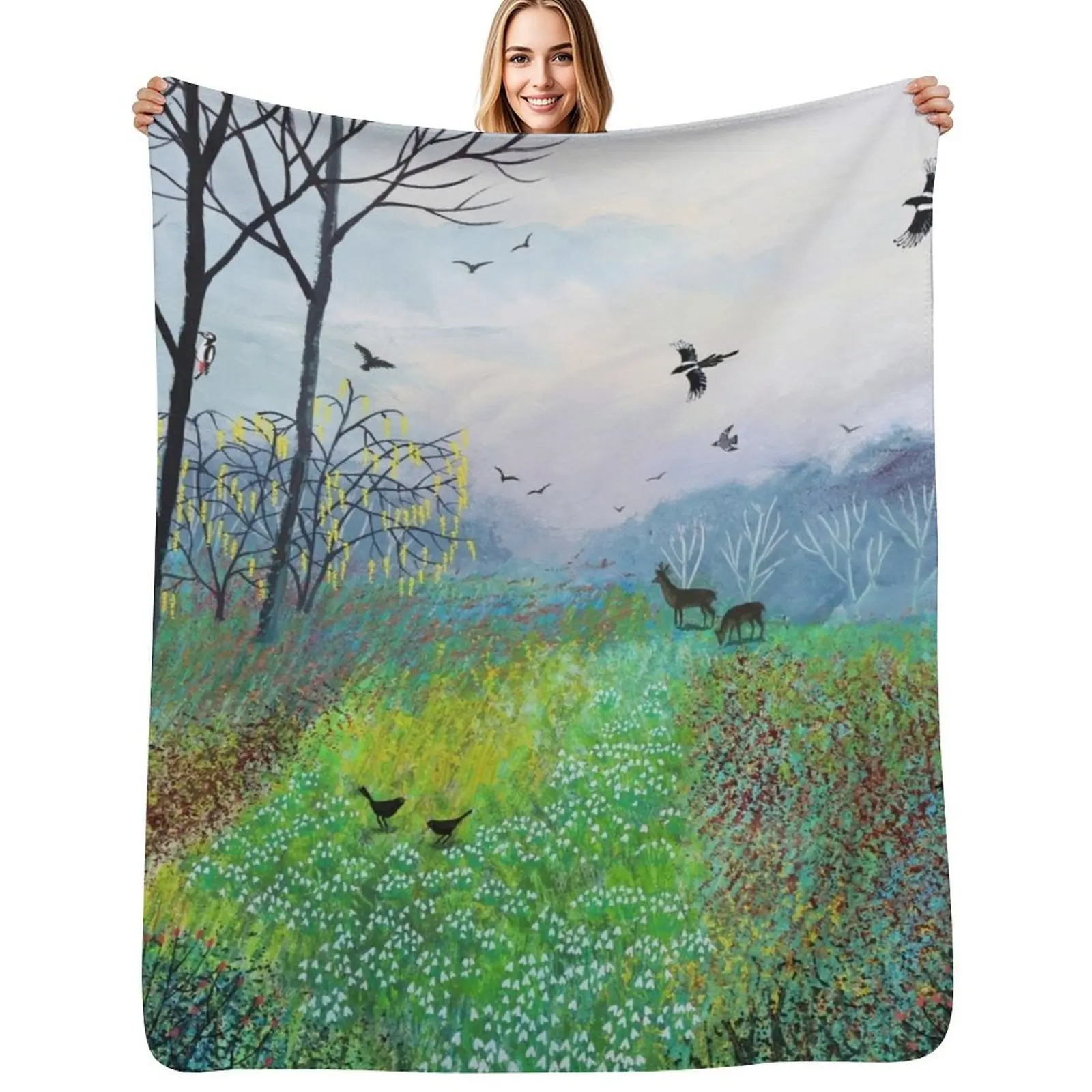 Snowdrop Copse Throw Blanket Easy Care Comfortable Blanket for Couch
