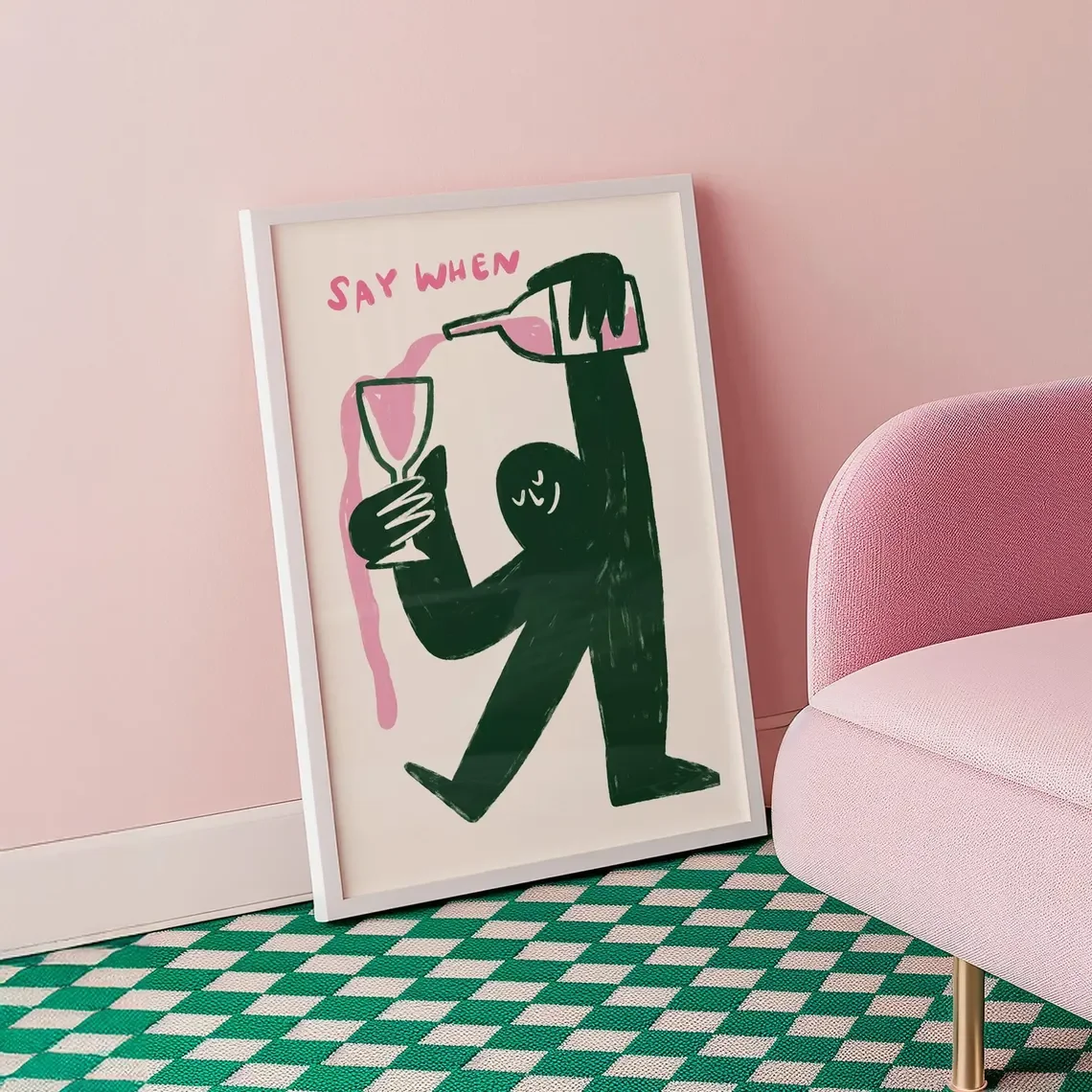 Cozy Wine Toast Abstract Art WALL ART PRINT DECOR – Whimsical "Say When" Typography & Figure, a Cheerful Addition to Brunch Nook image 6