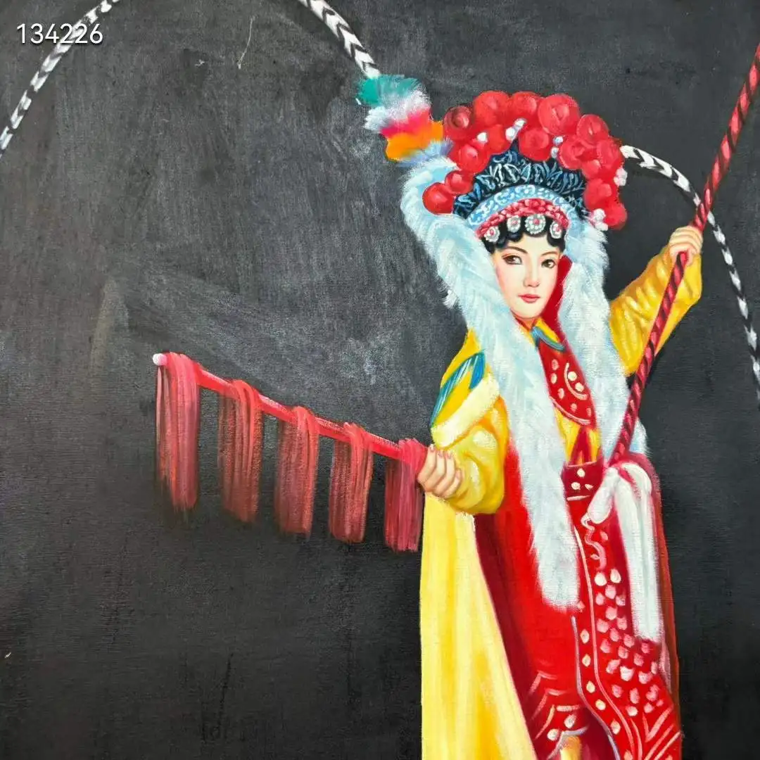 

Pure hand-painted canvas oil painting portrait of Chinese classical beauty dressed in Beijing Opera by Shang Yi, 70*100cm, #958