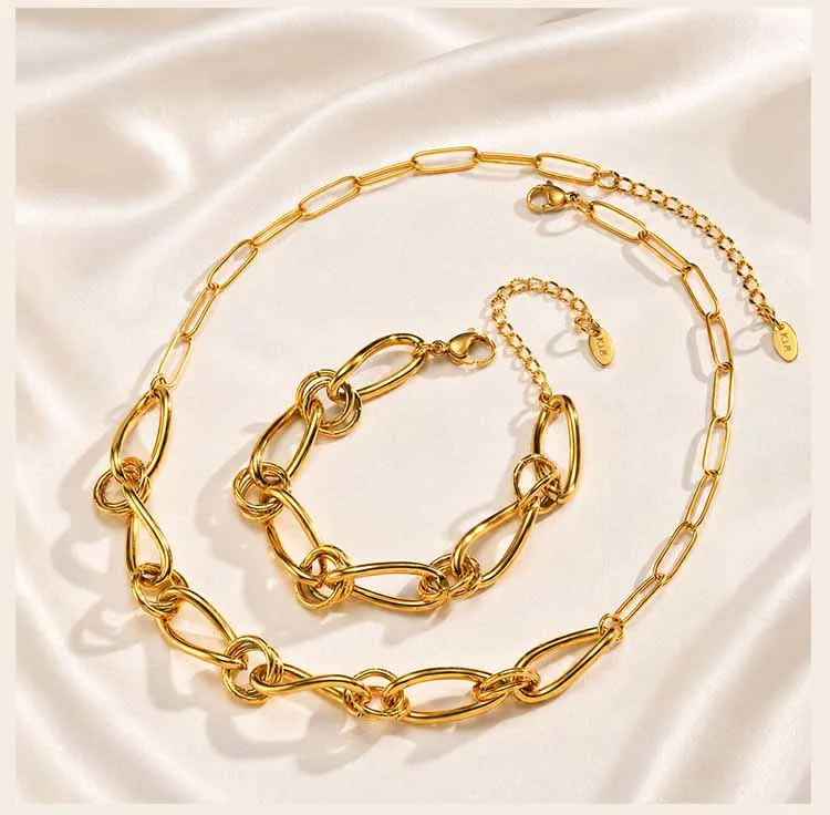18K Vergoldetes Chunky Link Armband für Damen, Verstellbares Statement-Schmuckstück mit ineinandergreifender Edelstahl-Kreiskette – Detail 5