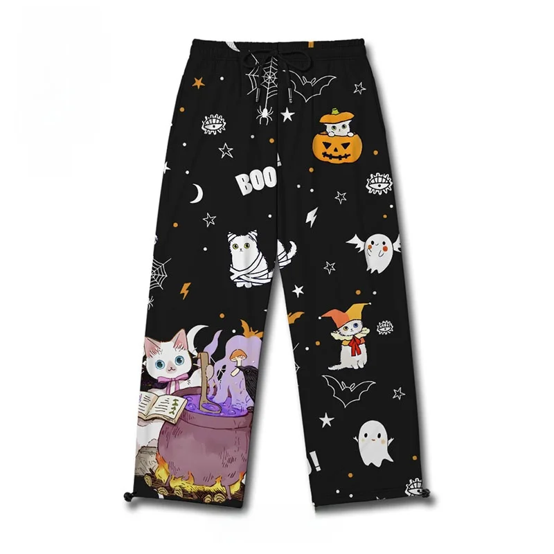

loween Wizard Magic Fun Doodle Large Size Sports Pants Men Women Casual Straight Leg Pants Polyester Spandex Blend