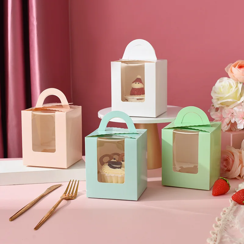 50 pcs Cookie Package Corrugated Kraft candy Cake Box with pvc window Chocolate Cake Muffin Biscuit packaging gift Box