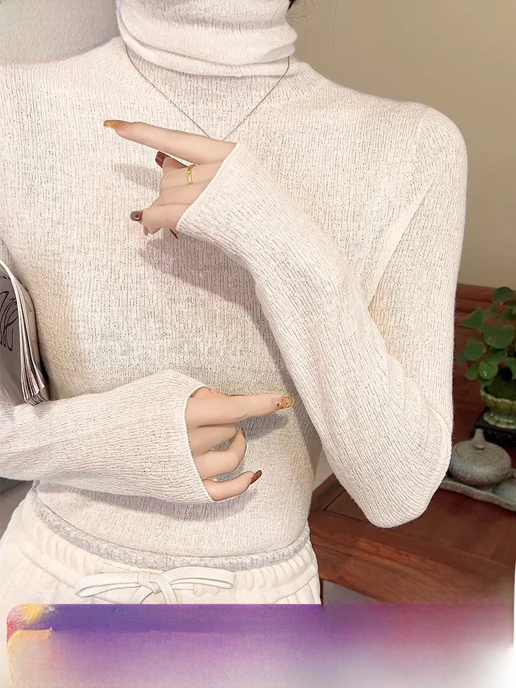 

Белая женская теплая вязаная кофта из 100% шерсти с высоким воротом и длинным рукавом для осени и зимы, серия Ele Sle Fashion