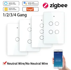 Zigbee Wall Switch No Neutral with Neutral All Used Tuya Zigbee Touch Switch 1-3 Gang No Capacitor Zigbee No Neutral Switch