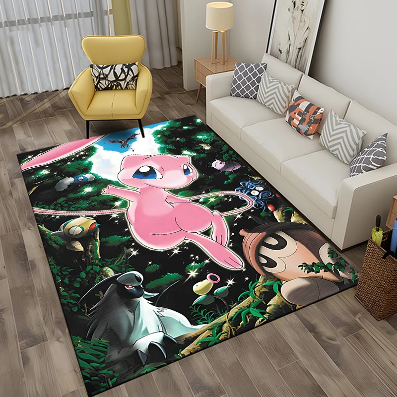 Pokemen Cartoon Mewtwo Mew Area Rug,Carpet for Home Living Room Bedroom Sofa Doormat Kitchen Decor,Non-slip Floor Mat Miniso