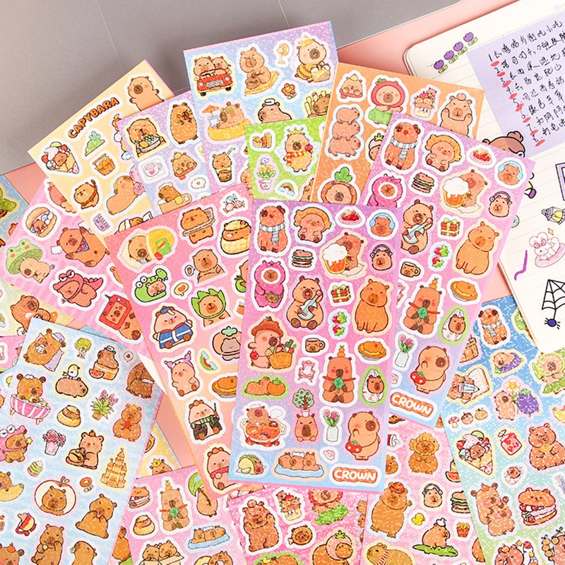 5Sheets Cartoon Cute Capybara Stickers Waterproof Decorative Stickers Creative Kawaii DIY Phone Case Water Cup Stickers Gifts