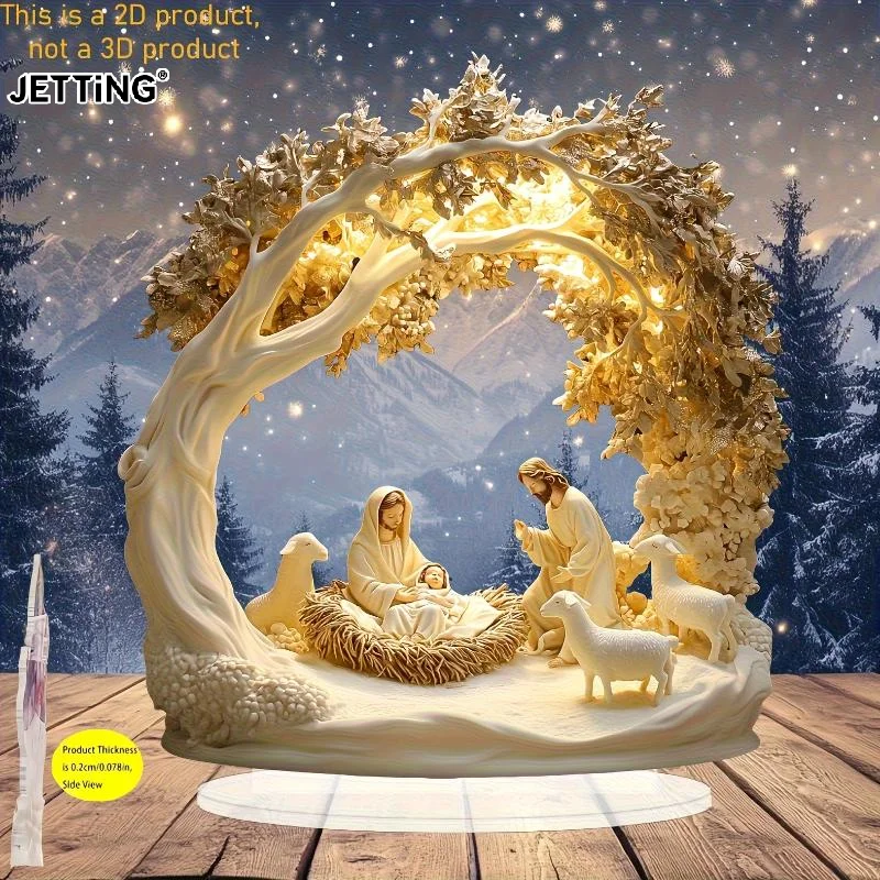 Desktop Decor Family Statue Jesus Tree Of Life Newborn Acrylic Flat Plate Desktop Decoration Ornaments For Home Decor