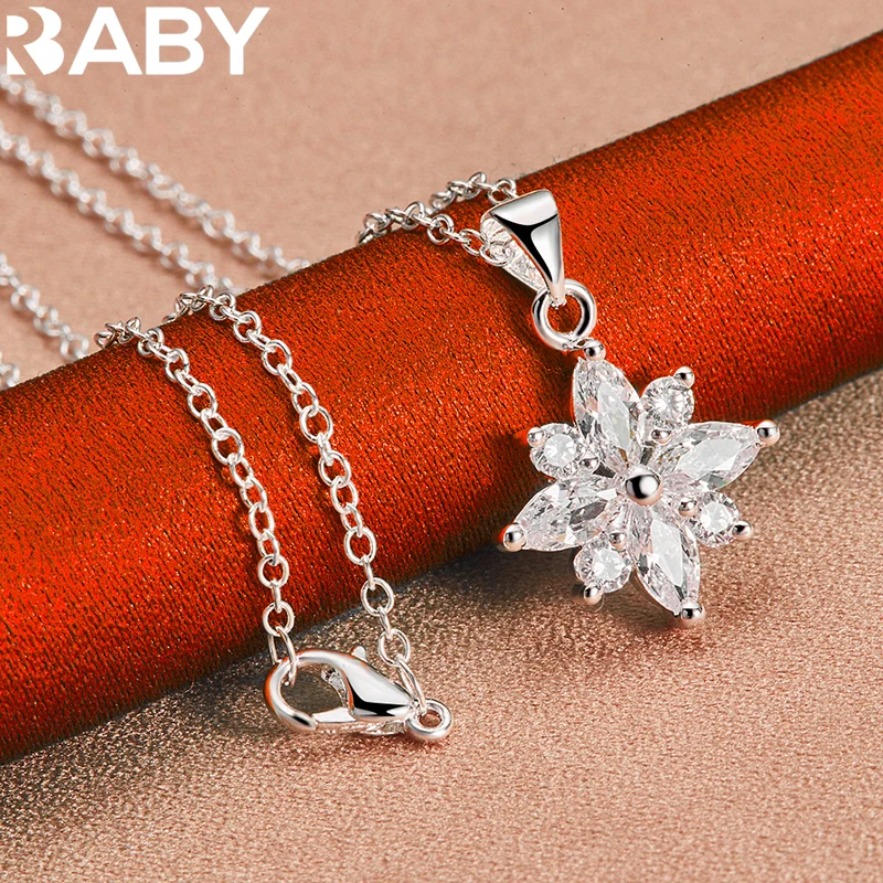 

925 Sterling Silver Snowflake Zircon Pendant Necklace For Women 18-30 Inches Chain Fashion Jewelry Luxury Charm Accessories