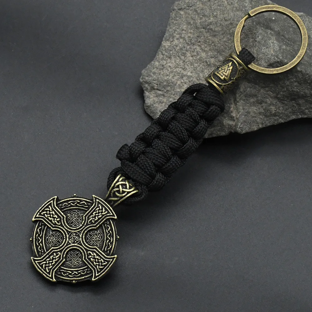 Witches Knot Rune Beads Keychain Viking Celt Knot Cross Pendant Umbrella rope Keyring Vintage Jewelry for Women