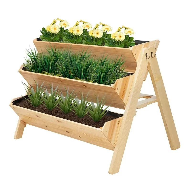 Indoor Outdoor Wooden 3 Tier Raised Garden Bed Flower Plant Stand Vertical Planter Box Planters