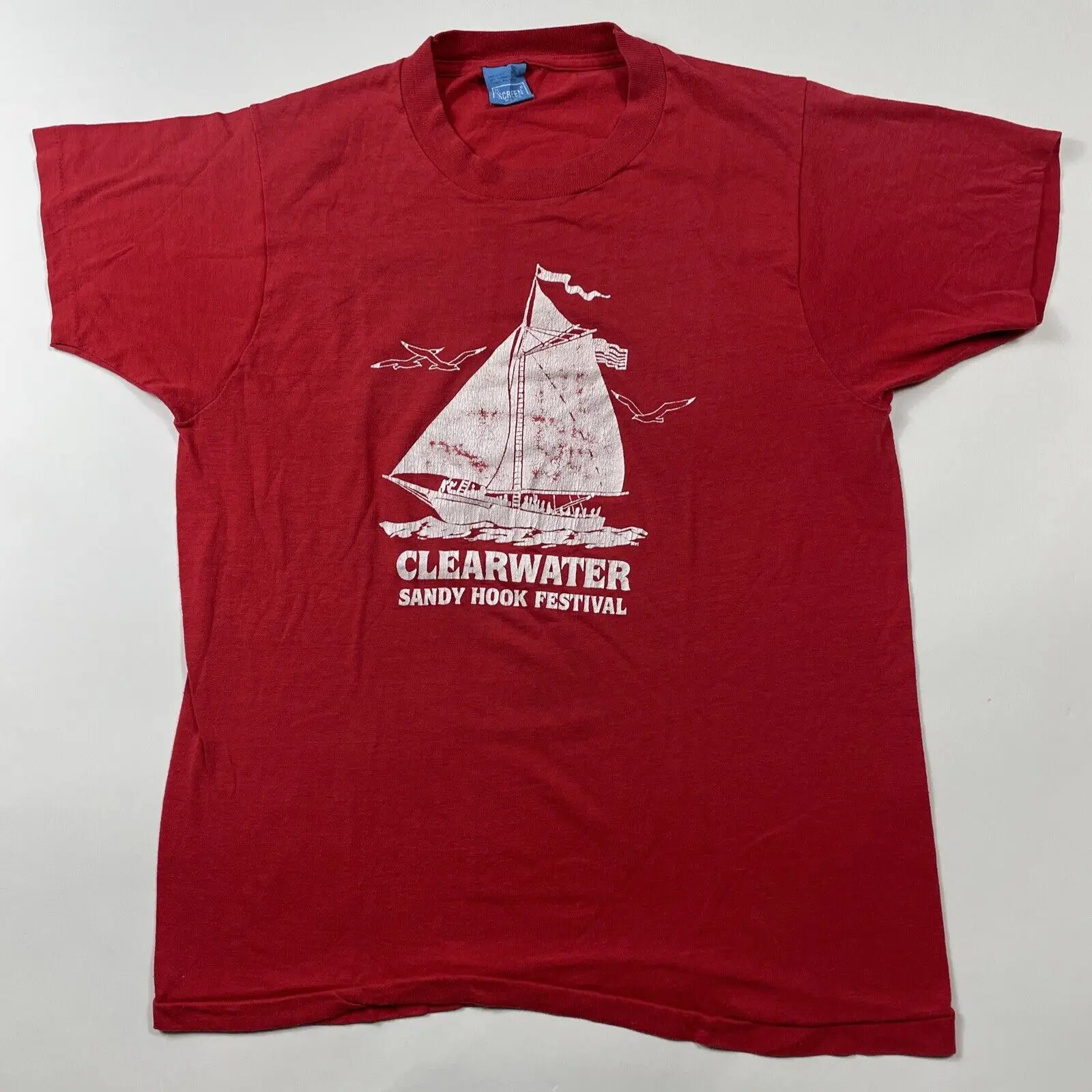 Vintage 80S Clearwater Sandy Hook Festival T Shirt Large Red Sailboat