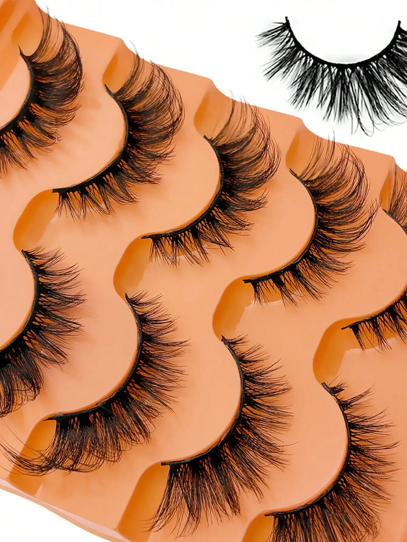 5 Pairs Cat Eye False Eyelashes Natural Fluffy Fox Eye Style Lengthen Outer Corner Daily Makeup