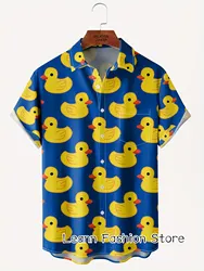 Men Summer Cute Cartoon Yellow Ducks Print Shirt Hawaiian Vacation Clothing Male Button Lapel Collar Fashion Beach