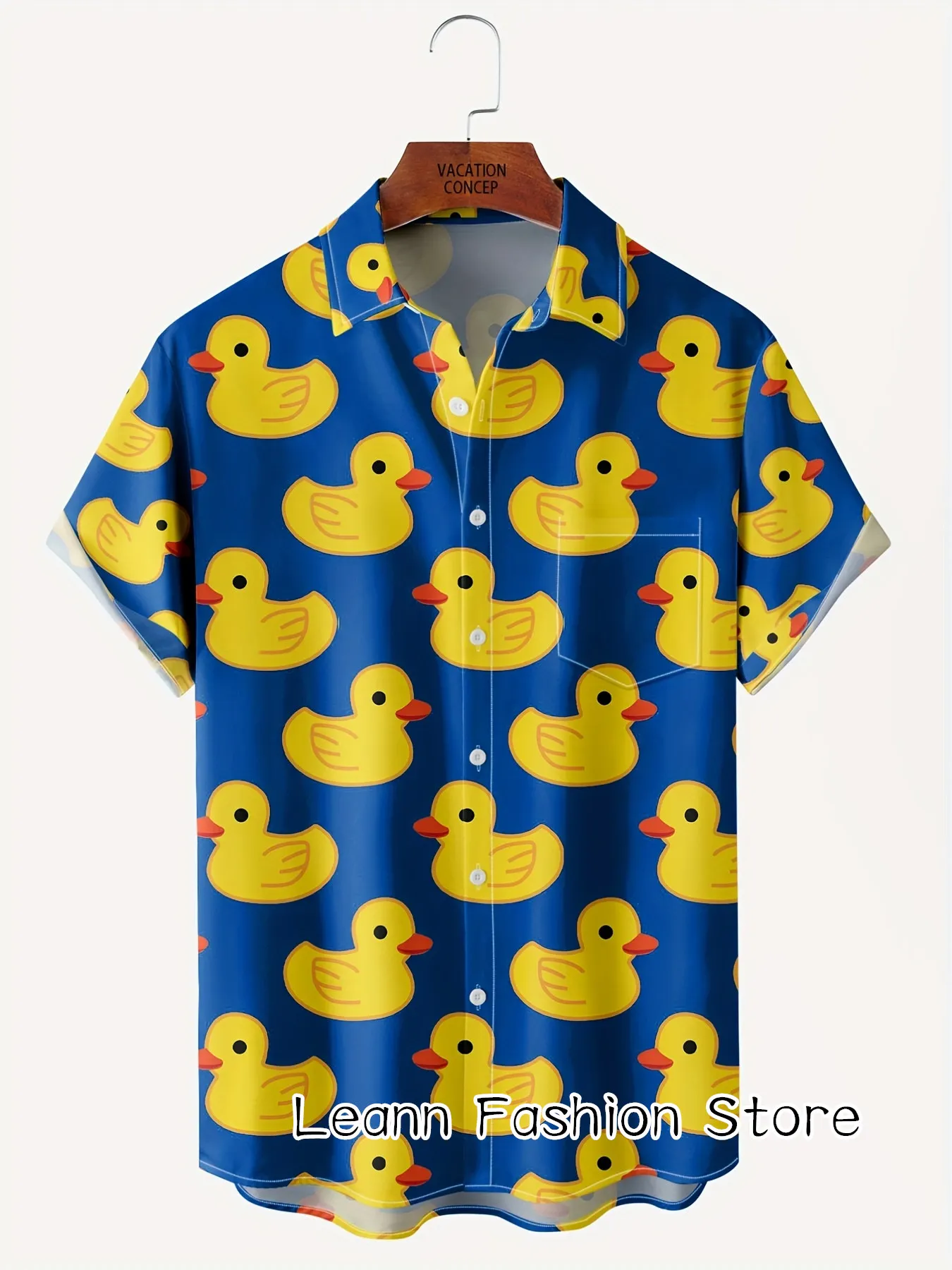 Men Summer Cute Cartoon Yellow Ducks Print Shirt Hawaiian Vacation Clothing Male Button Lapel Collar Fashion Beach