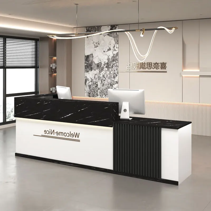 Banco reception macchina Banco reception industriale completo esecutivo bianco Infodesk Mostrador De Tienda Mobili reception