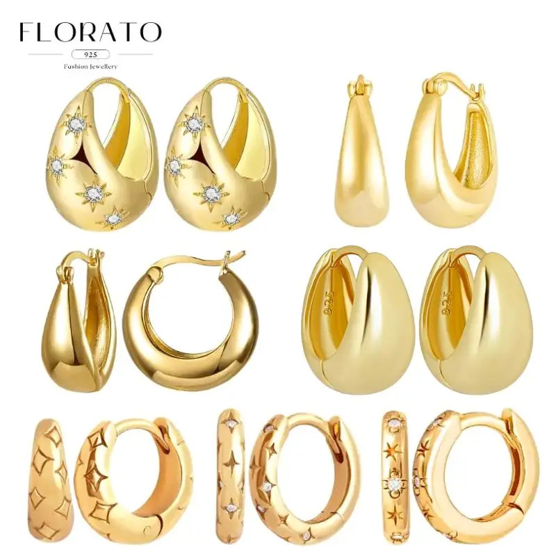 

Нишевые серьги-кольца из стерлингового серебра 925 пробы с микропонообразным цирконием и звездами для женщин, геометрический обруч с пряжкой для ушей, модные высокие ювелирные изделия