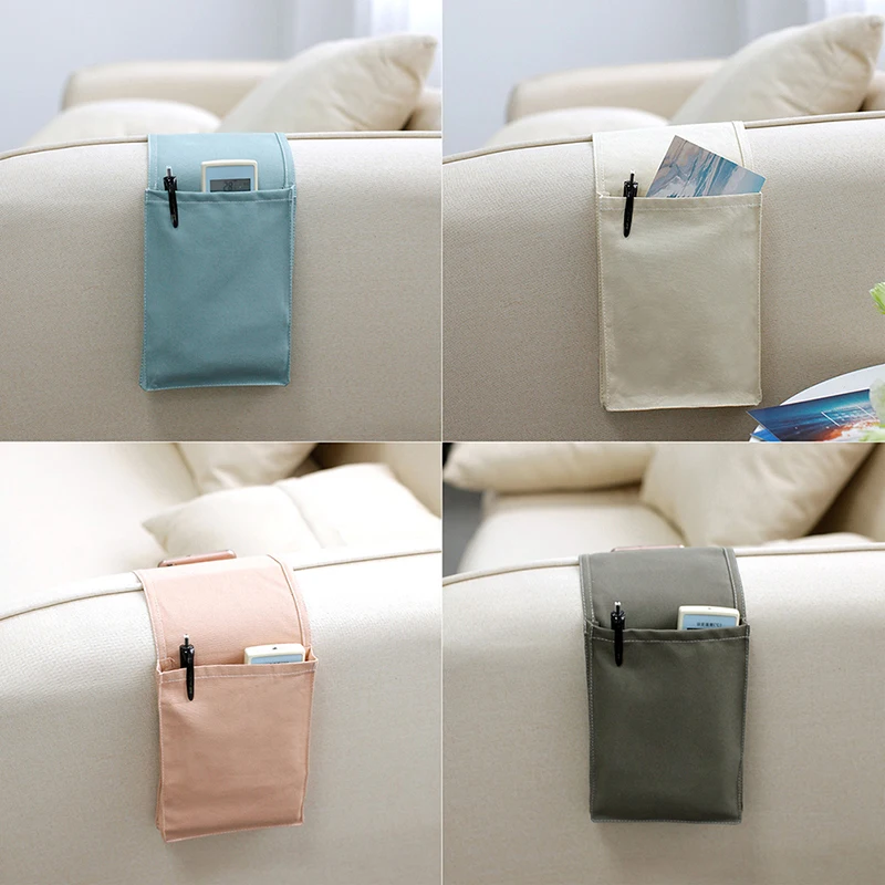 Cotton Linen Storage Bag Bedside Hanging Organizer Sofa Armrest Bags for TV Remote Control Cellphone Storage Holder Pockets