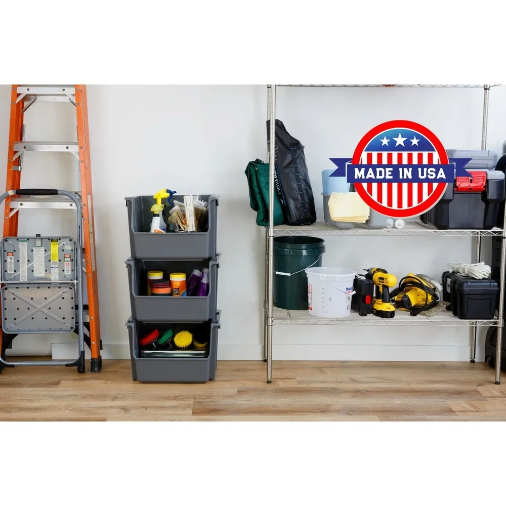 Caixas de armazenamento empilháveis resistentes, recipientes de plástico para aninhamento, organização perfeita de escritório doméstico, brinquedos, ferramentas e itens domésticos