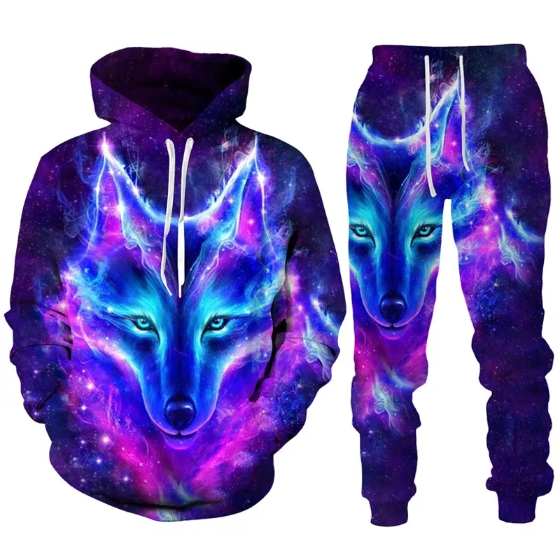 New Autumn Men Hoodie Set 3D Printed Animal Wolf Casual Sportswear Hip Hop Streetwear Fashion Cool Jogging Long Sleeve Oversized