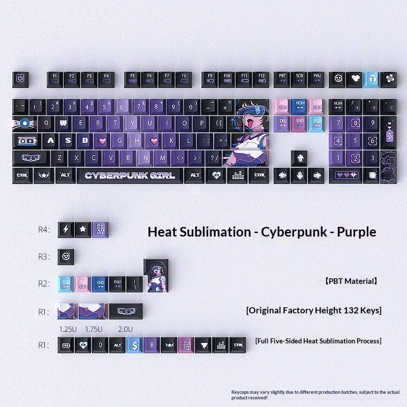 Cyberpunk Purple Keycap Heat Sublimation Original Factory Height Small Full Set 132 Key Customized PBT