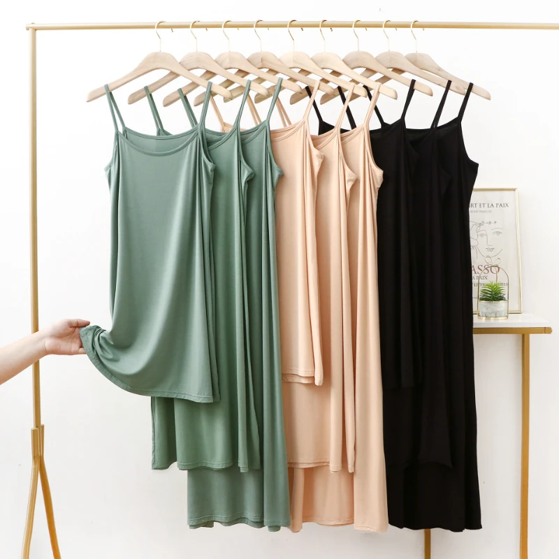 High Quality Modal Dress Summer Spaghetti Satin Women Long Dress Very Soft Smooth XL-6XL Fashion Sexy Slip Dress