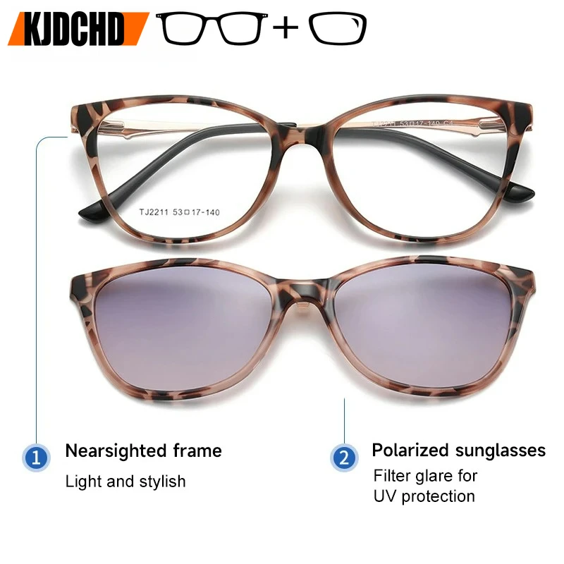 

KJDCHD Multifunctional Women Cat Eye Polarized Sunglasses Magnetic Clip Customizable Myopia Prescription Lens Reading Glasses