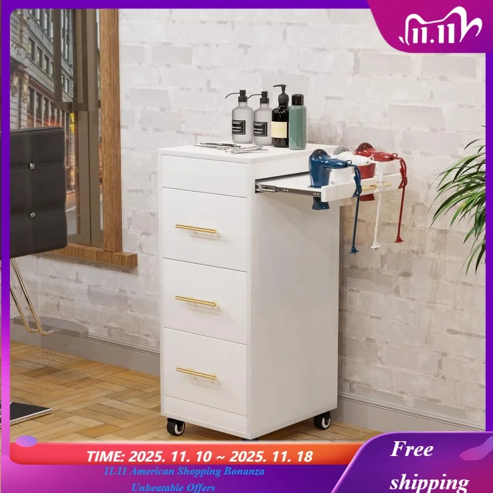 عربة صالون خشبية بعجلات - منظم تخزين متنقل لمصفف الشعر وصالون الحلاقة #1