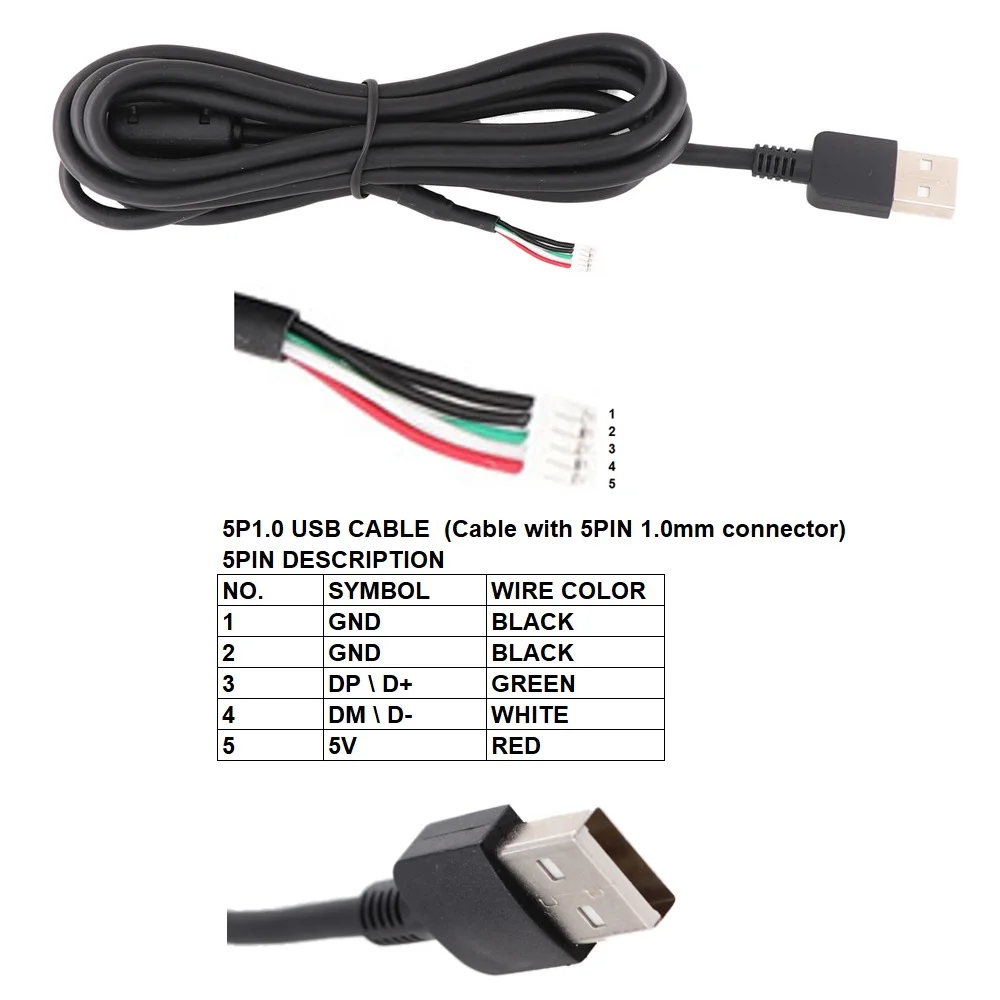 

5P1.0 USB Cable 1.5m RED WHITE GREEN BLACK BLACK Signal Anti-interference Shielded Wire Cable for USB Camera