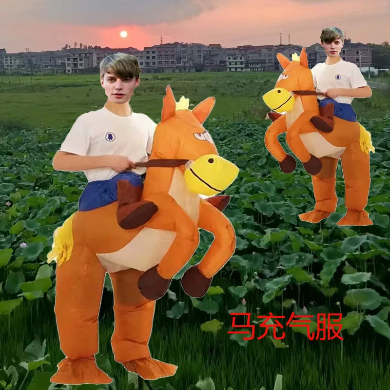 Divertido vaquero occidental caballo de montar disfraz inflable ceremonia de apertura disfraz de mascota disfraz de utilería de fiesta