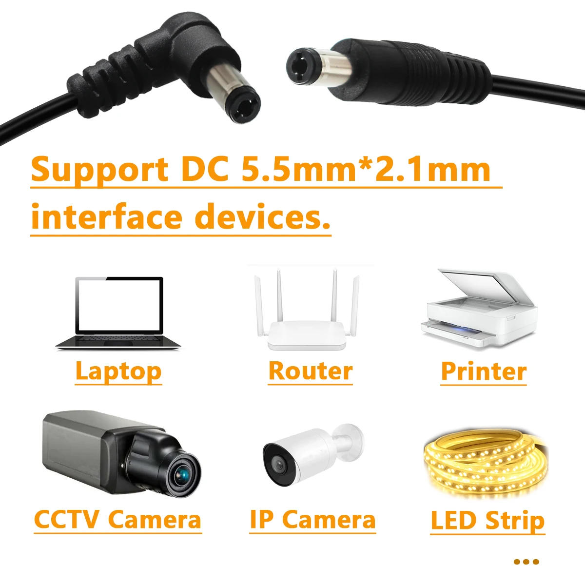 สาย DC สำหรับกีต้าร์เอฟเฟคต์เหยียบ5.5x2.11มม. แจ็คตัวเชื่อมต่อ24 AWG สายกีต้าร์แผ่นจ่ายพลังงาน