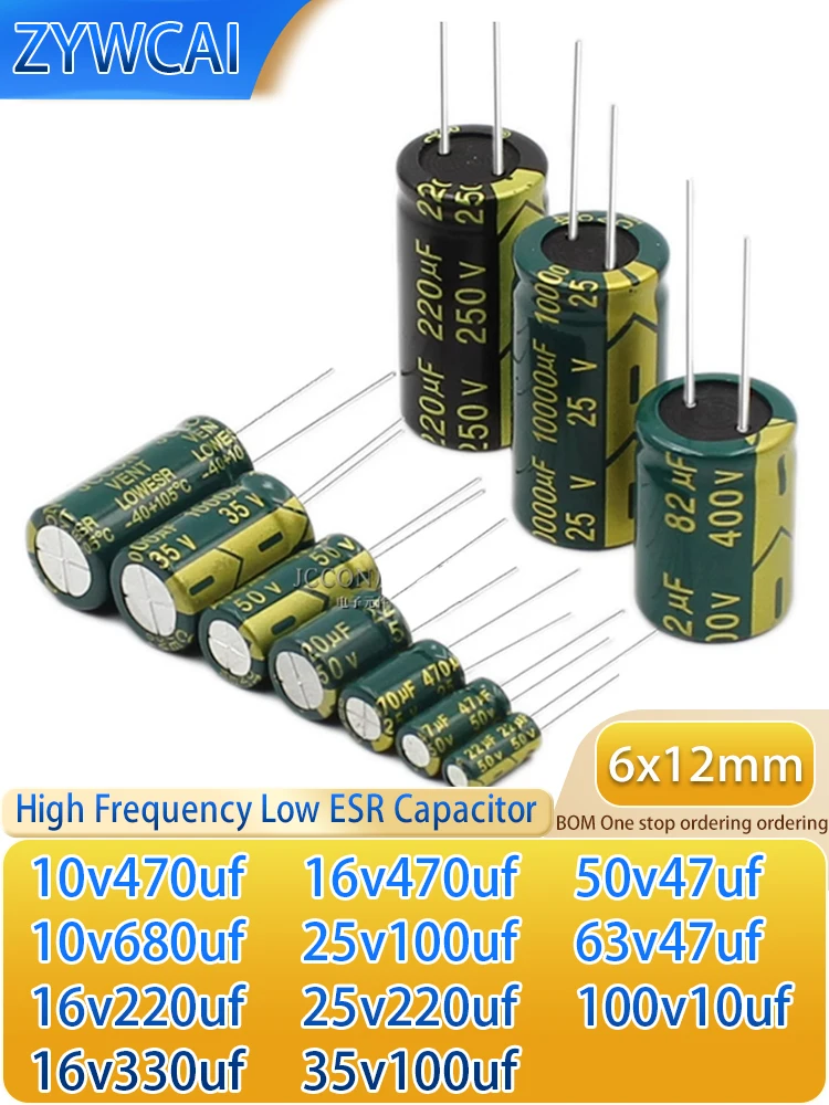 10v680uf 10v470uf 16v220uf 16v330uf 16v470uf 25v100uf 25v220uf 35v100uf 50v47uf 63v47uf 100v10uf 6X12 20 pièces condensateur