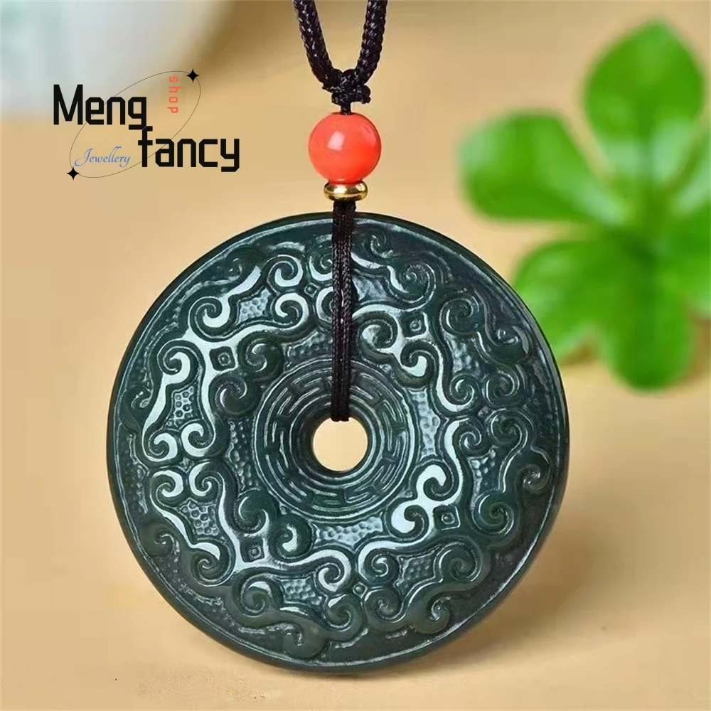 

Men's And Women's Pendants Made Of Hetian Green Jade With A Circular Pattern Are Powerful And Imposing Fashion Jewelry Elegant