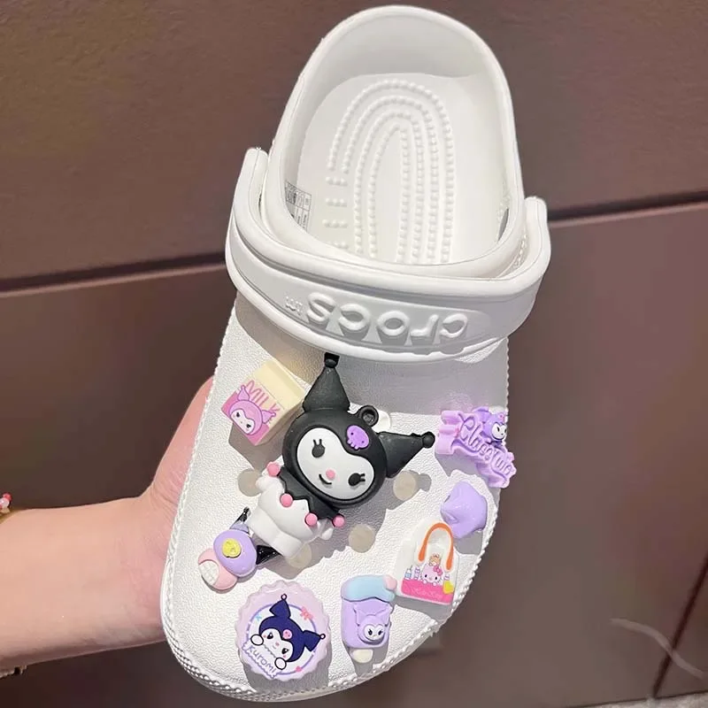 7-8Pcs/Set New Sanrio Kuromi LED Accessories Shoe Charms Buckle Set Cartoon Cinnamoroll Melody Pochacco Kawaii DIY Charm Gift image 6