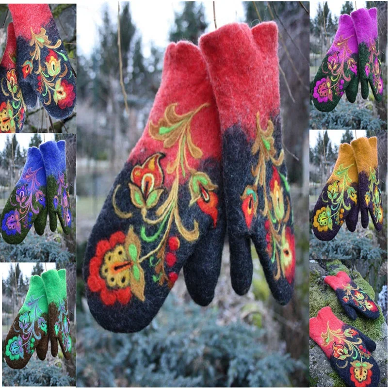 Winter Gloves Christmas Keep Warm Women Vintage Ethnic Style Elegant Streetwear Bastet Y2k New Embroider Comfortable