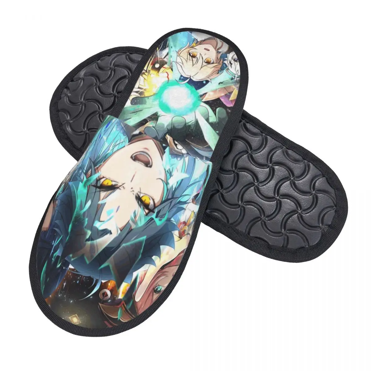 Damskie Kapcie Anime Genshin Impact Comic House, Wygodne Kapcie Spa z Pianką Memory Foam, Wsuwane Kapcie z Kreskówkami