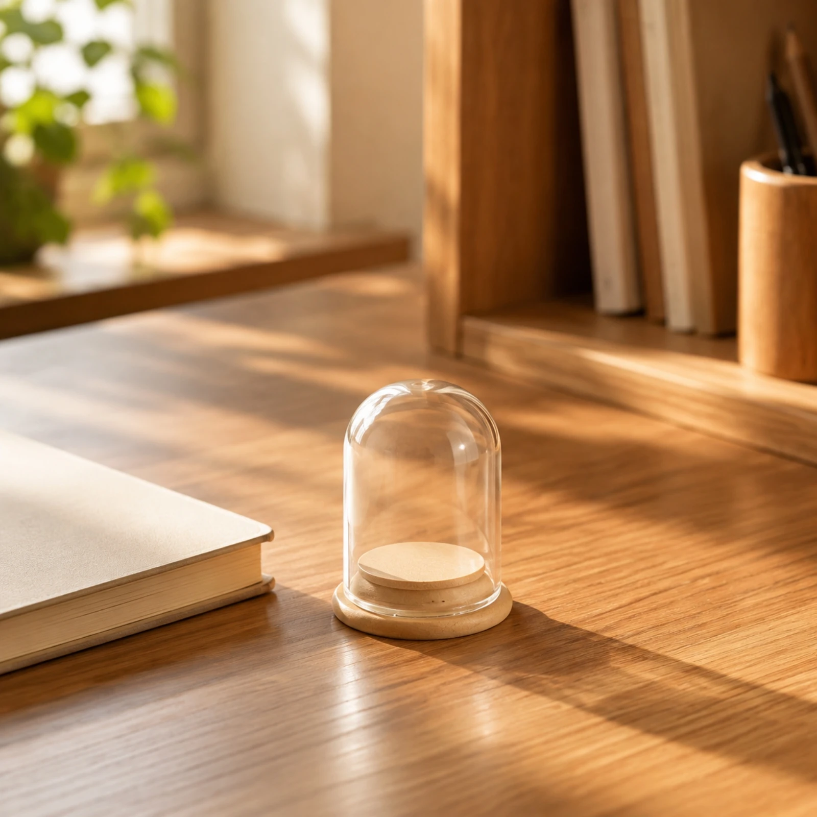 Small Glass Display Cloche with Bamboo Base Easy to Clean Borosilicate Glass Display Cloche with Bamboo Base Slim