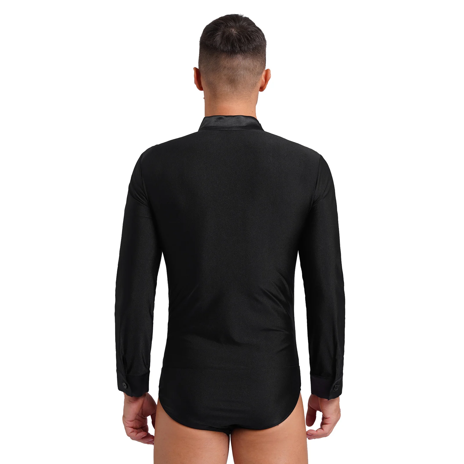 Mens Shiny Rhinestone Latin Dance Leotard V-Neck Shirt Tops for Tango Rumba Chacha Ballroom Competition Bodysuit Costume